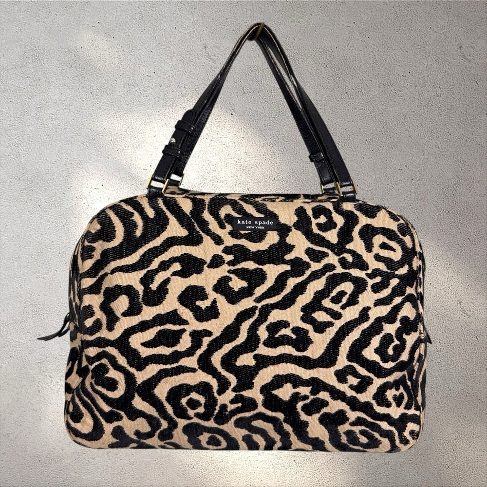 Vtg Kate Spade New York Textured Cloth Animal Print Bag Top‎ Handle Tote